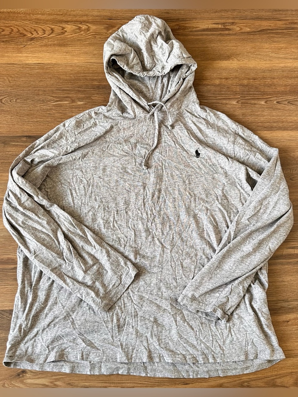 Polo Ralph Lauren Hooded Long Sleeve Cotton T Shirt Gray Men 2XL Pony Stretch